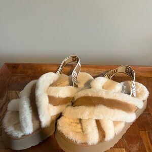 UGG Cream Slide Sandals with Branded Straps Criss cross